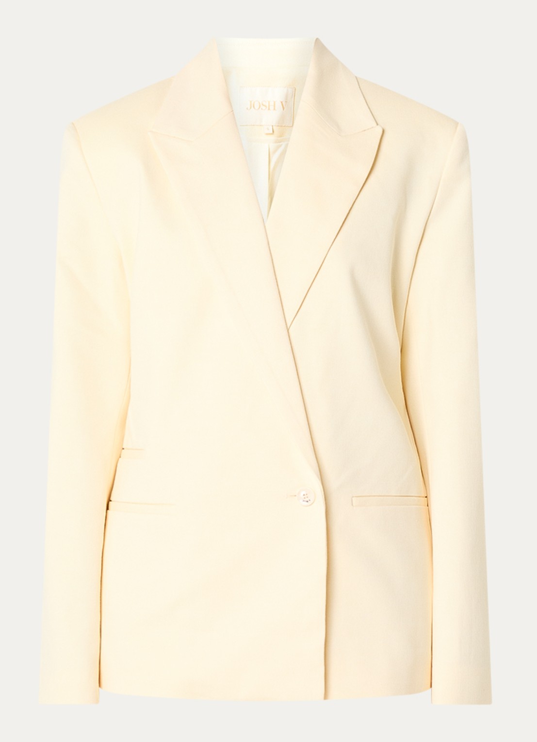 JOSH V Benson blazer met paspelzakken en ceintuur - voorkant lichtgeel