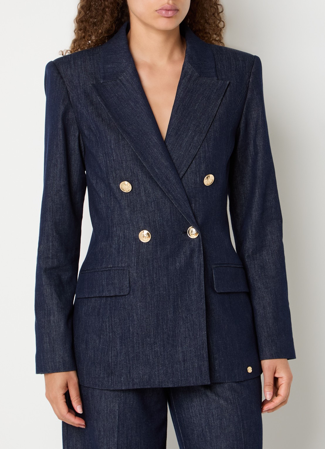 JOSH V Bluebell double-breasted blazer van chambray met klepzakken - detail 4 indigo