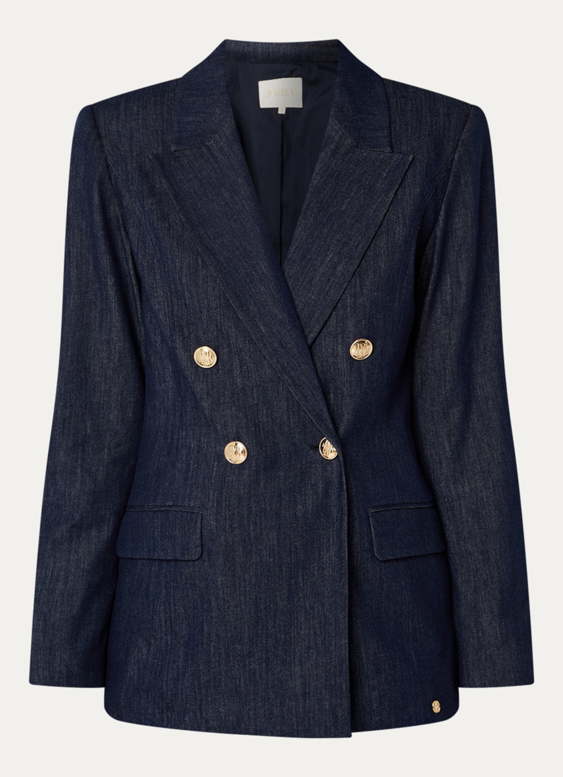 JOSH V Bluebell double-breasted blazer van chambray met klepzakken - voorkant 2 indigo