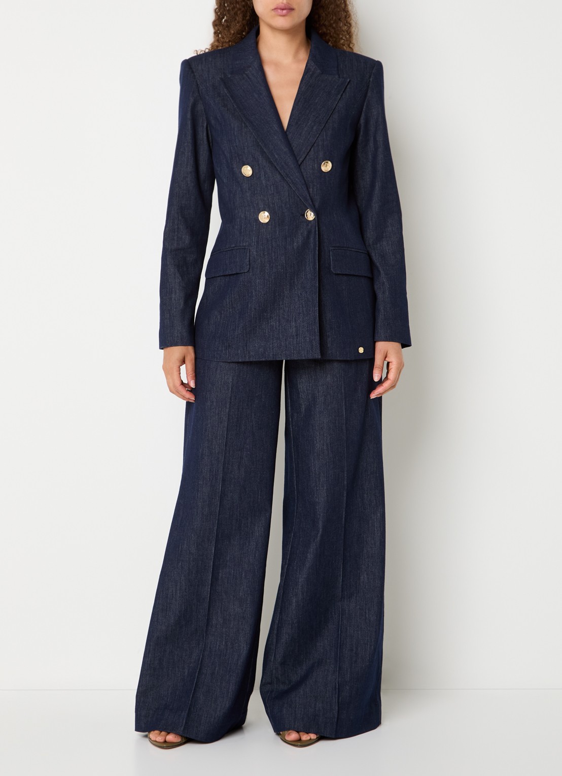JOSH V Bluebell double-breasted blazer van chambray met klepzakken - voorkant 3 indigo