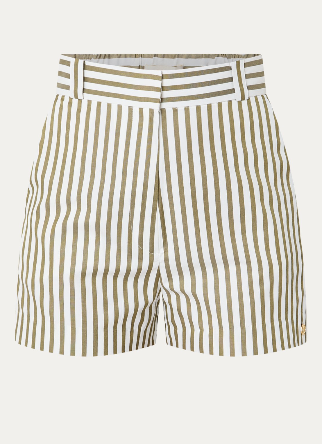 JOSH V Bodil high waist straight fit korte broek met streepprint - voorkant 3 bronsgroen