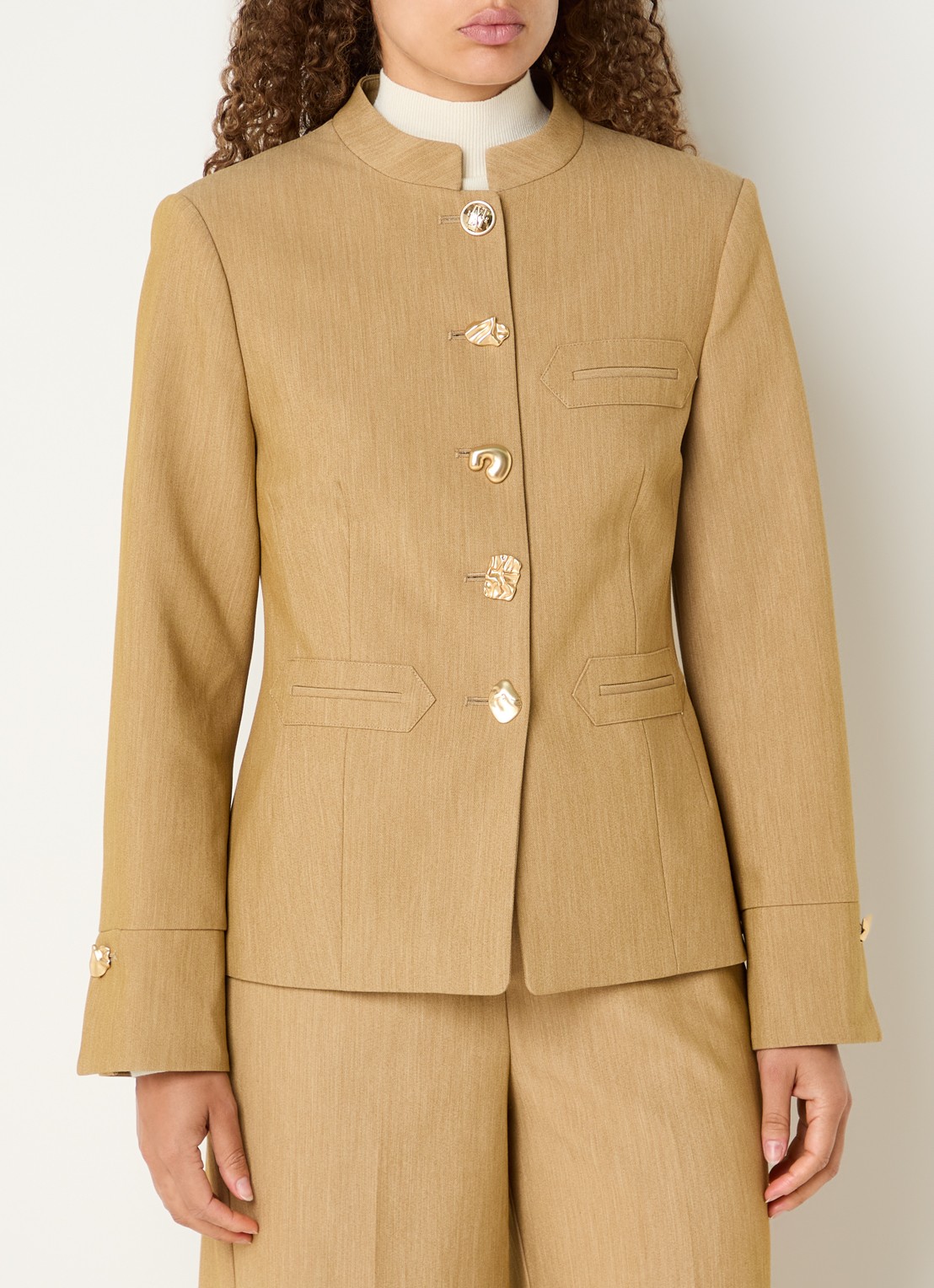 JOSH V Boston blazer met paspelzakken en gemêleerd dessin - detail camel