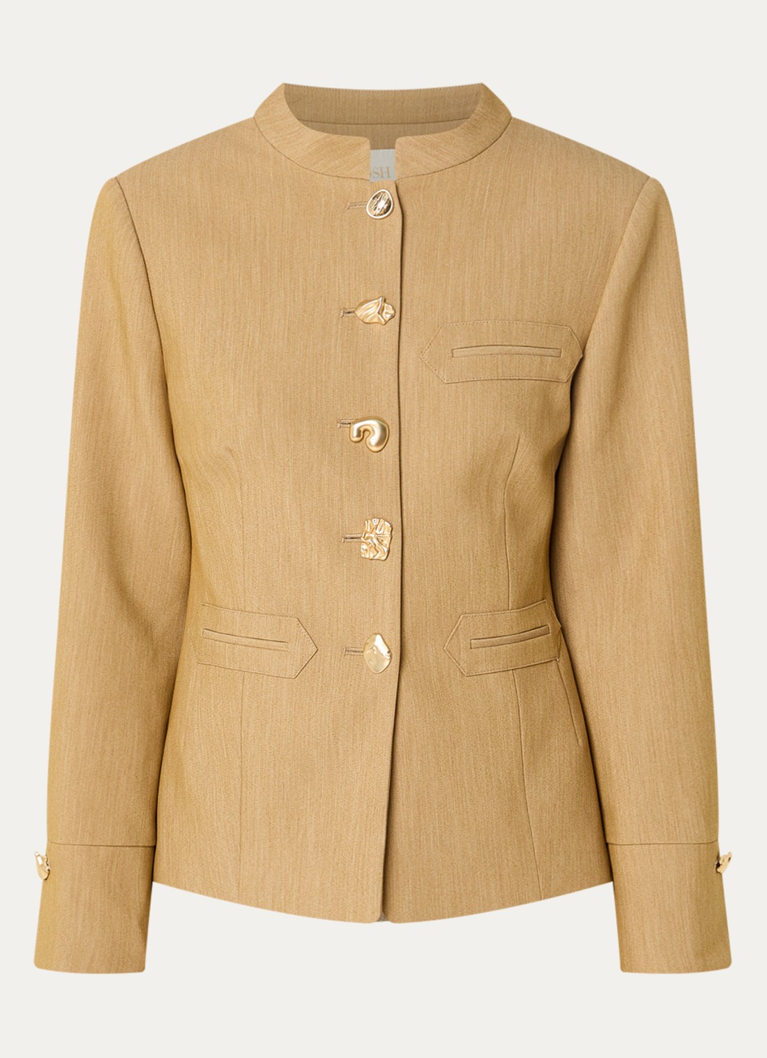 JOSH V Boston blazer met paspelzakken en gemêleerd dessin - voorkant 2 camel
