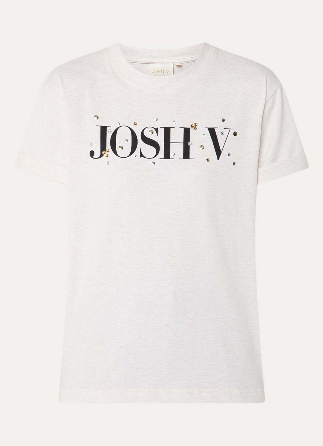 JOSH V Britta T-shirt met logoprint en strass - voorkant 3 creme