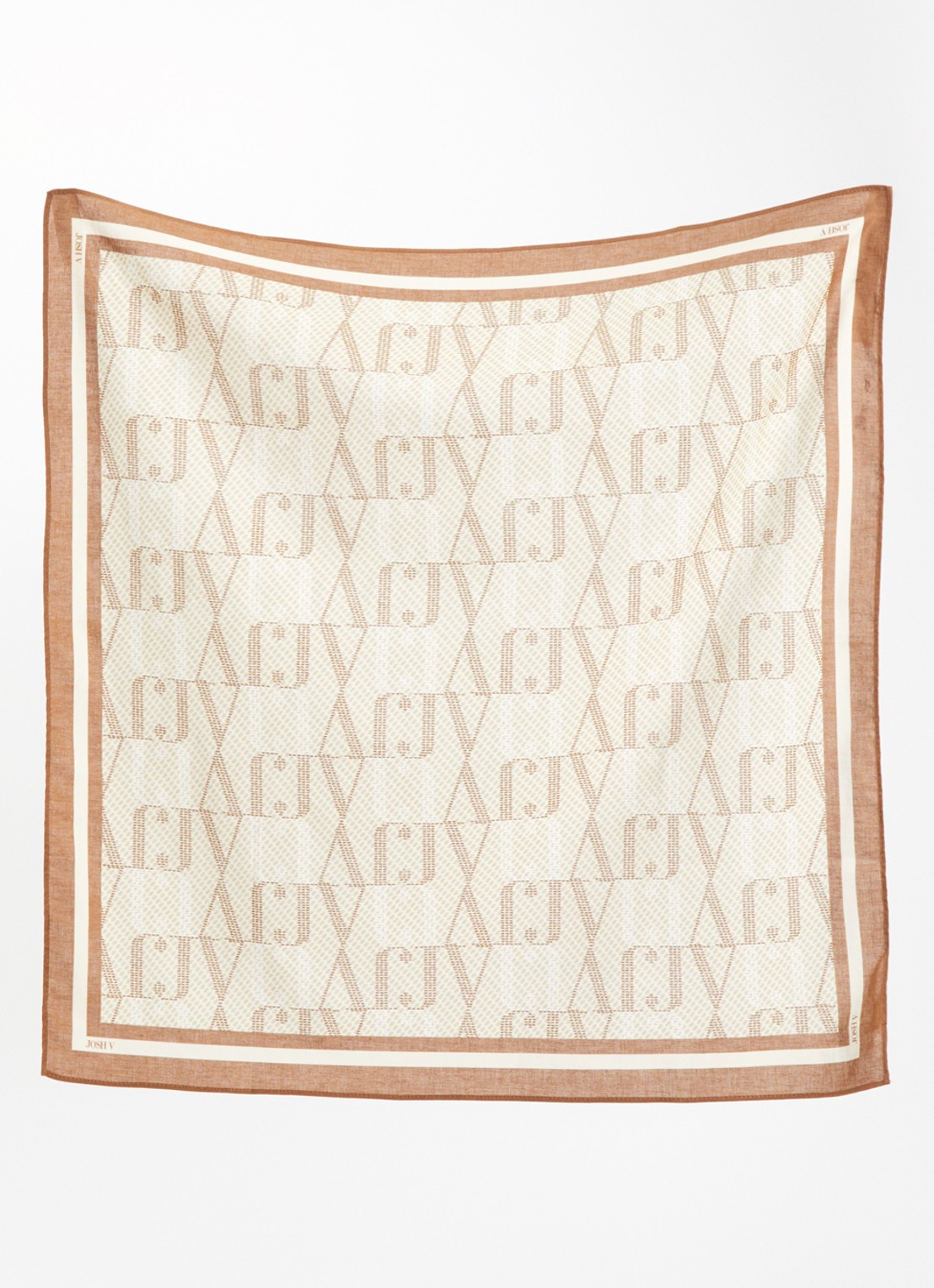 JOSH V Bryce sjaal met logoprint 60 x 60 cm - detail beige