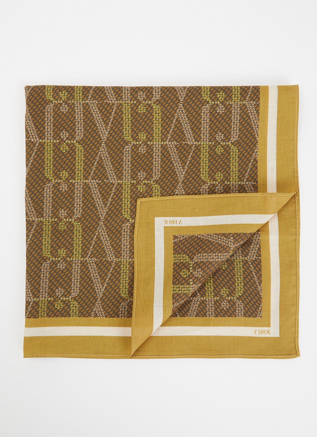 JOSH V Bryce sjaal met logoprint 60 x 60 cm - voorkant olijfgroen