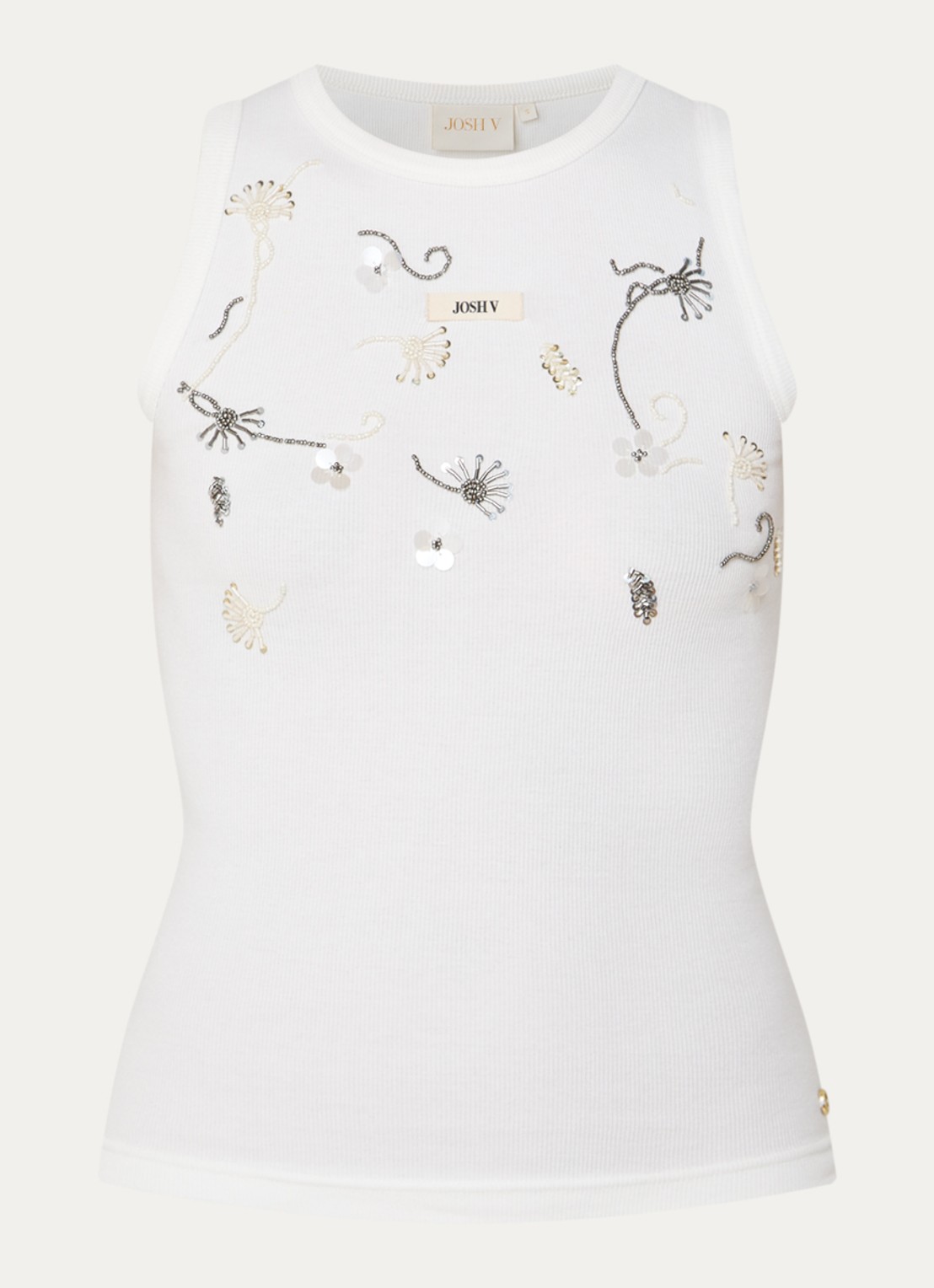 JOSH V Calix tanktop met pailletten en kralendecoratie - voorkant gebroken wit