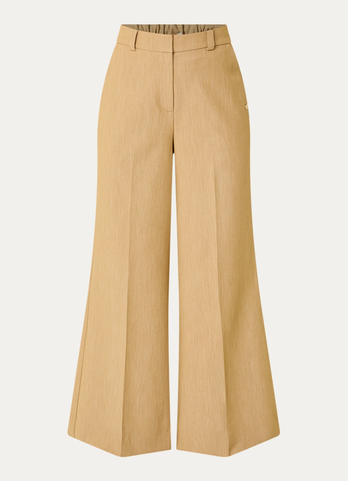 JOSH V Callie high waist wide fit pantalon met gemêleerd dessin - voorkant 3 camel