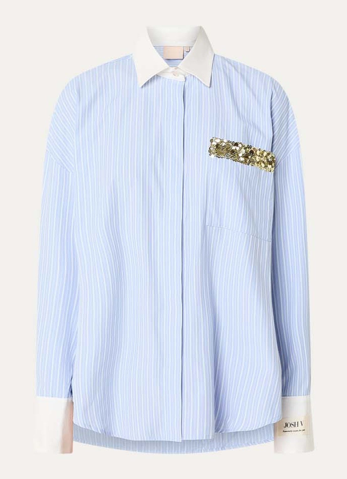 JOSH V Celestine blouse met streepprint en pailletten - voorkant 2 lichtblauw