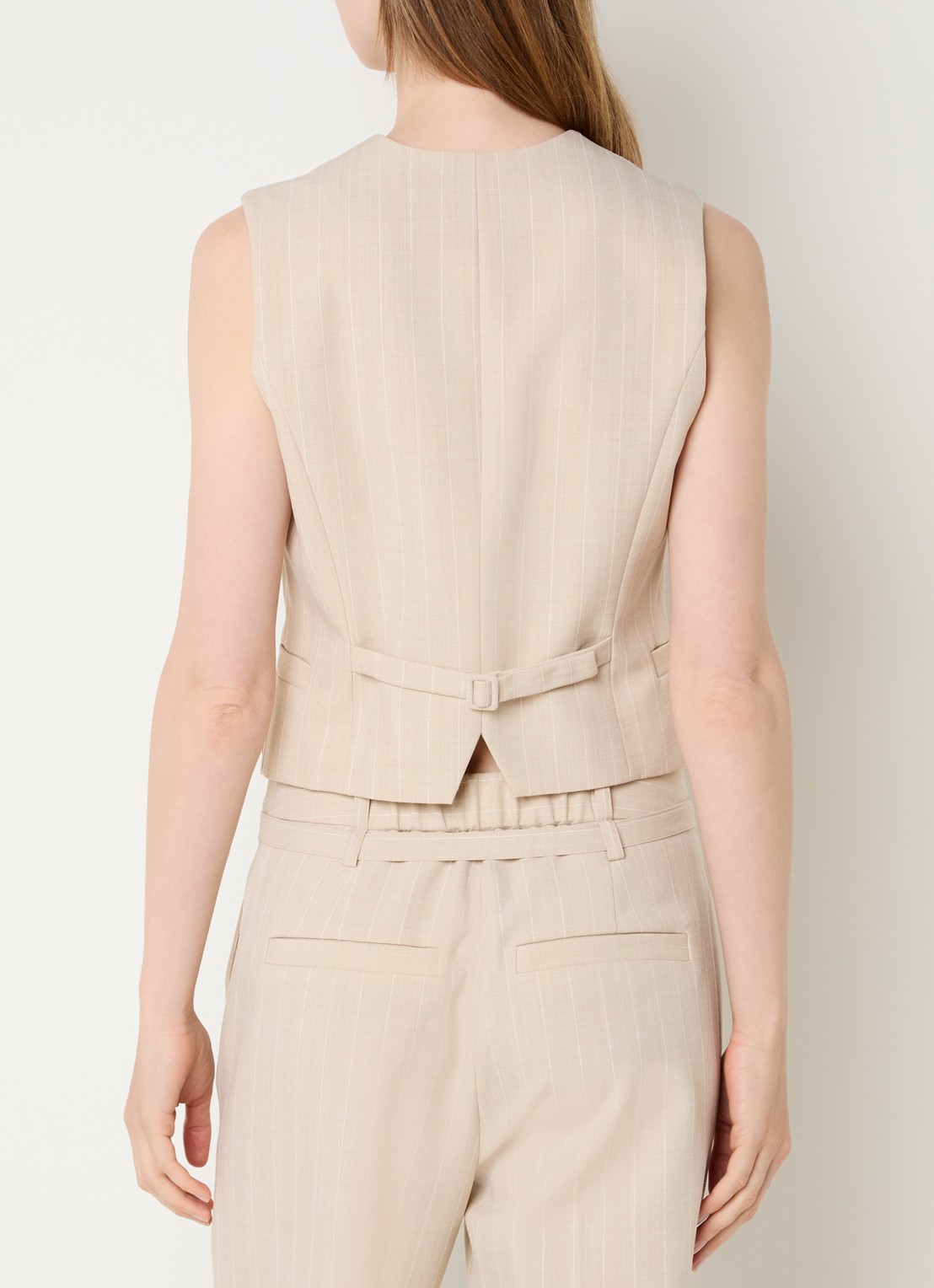 JOSH V Chantilly gilet met krijtstreep en paspelzakken - achterkant 2 beige