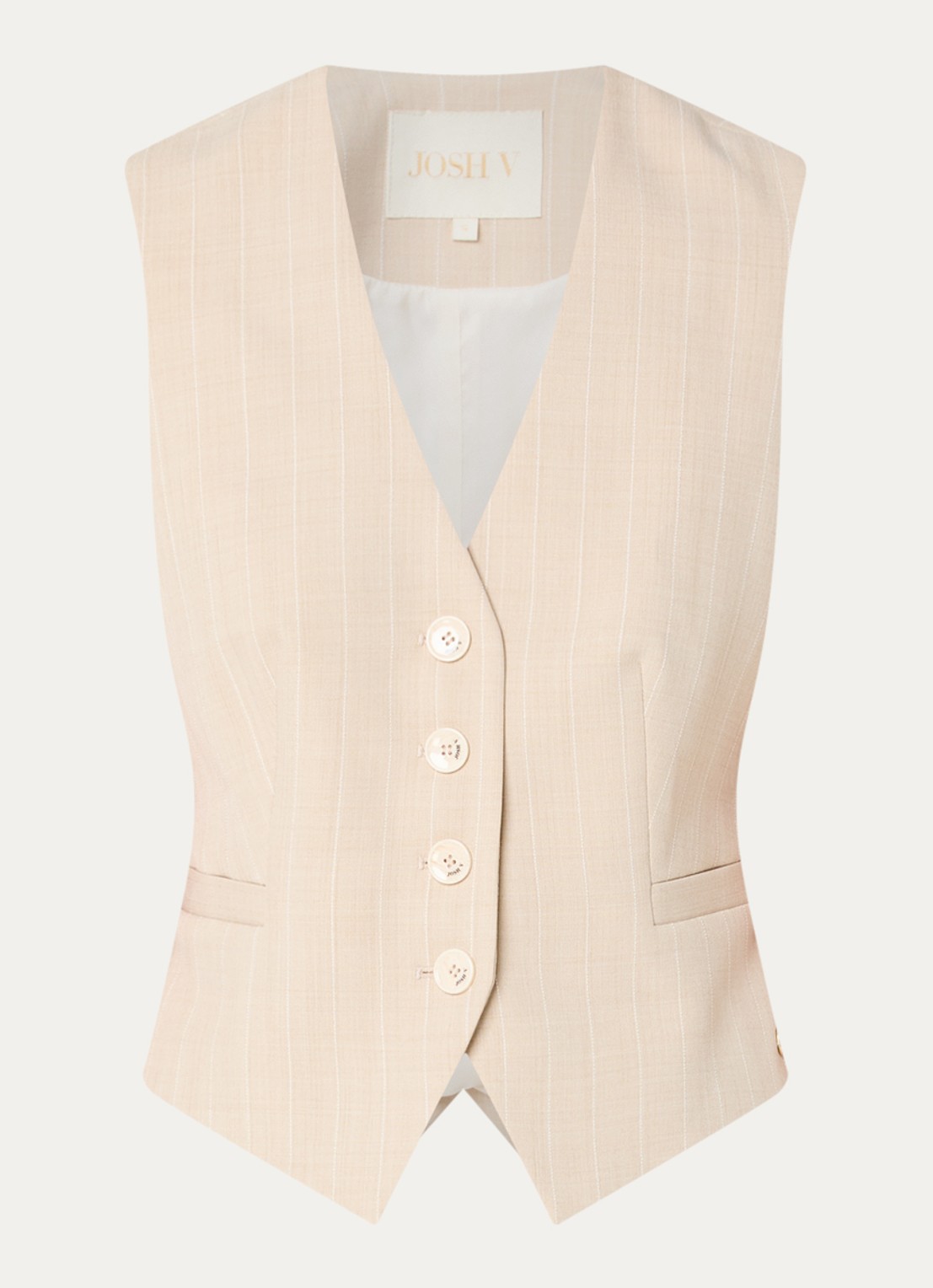 JOSH V Chantilly gilet met krijtstreep en paspelzakken - voorkant 3 beige