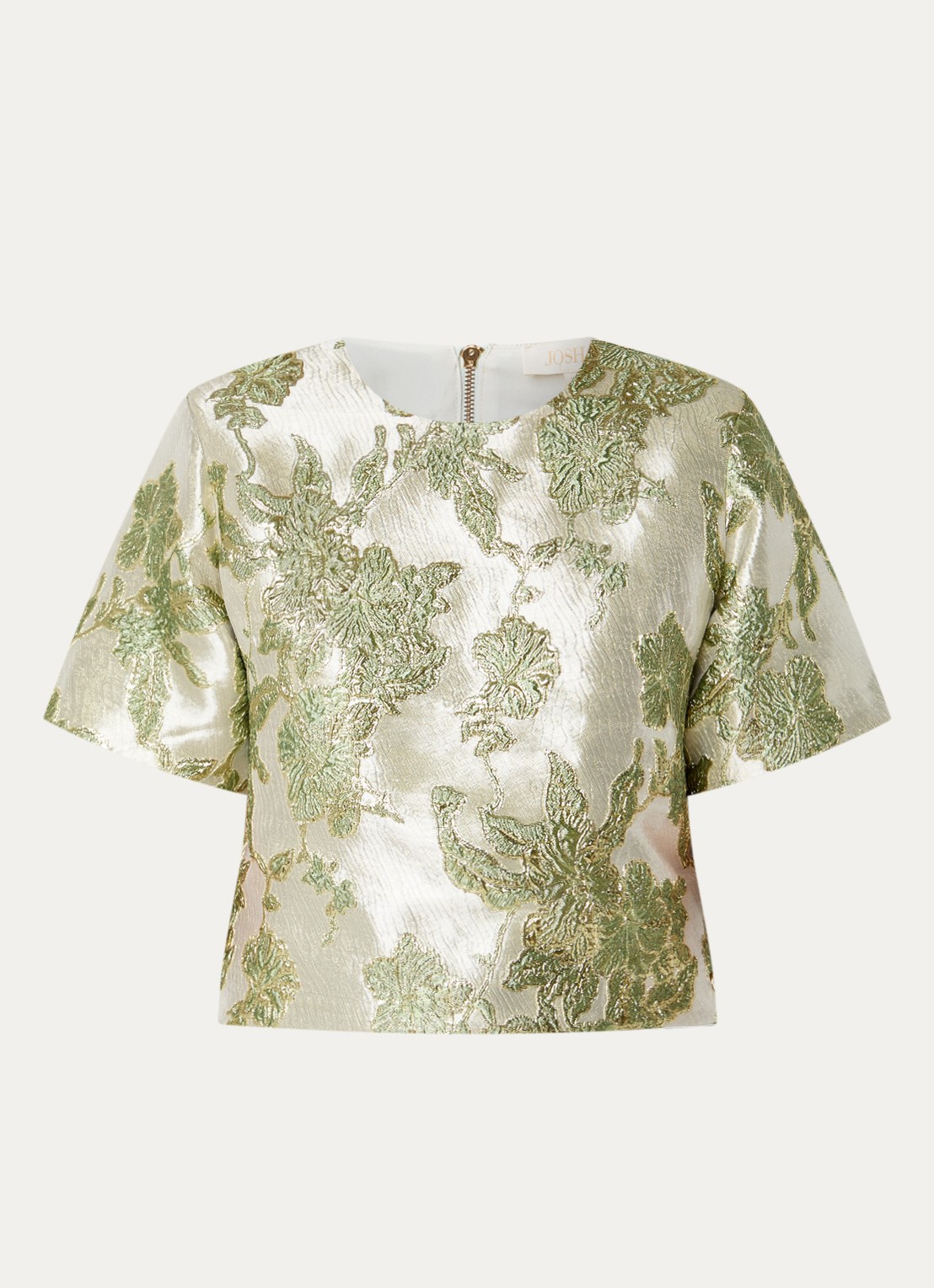 JOSH V Charisma top met schoudervulling en metallic finish - voorkant beige