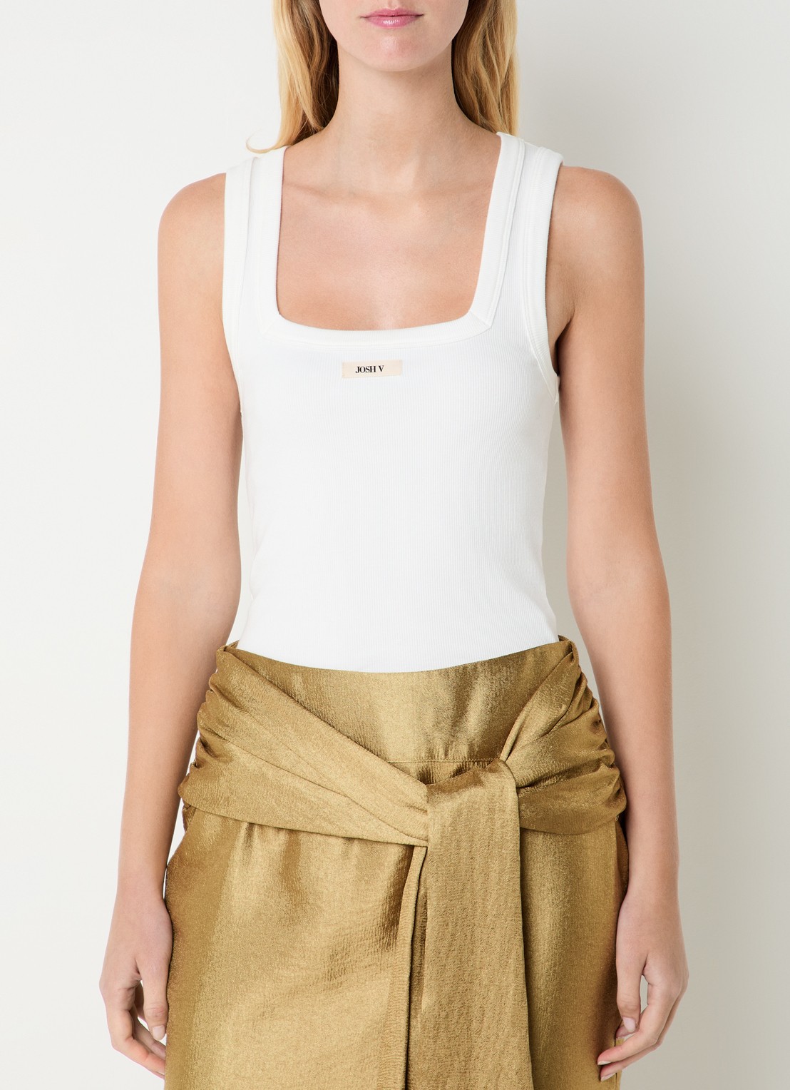 JOSH V Dieda ribgebreide tanktop met logo - detail 3 gebroken wit