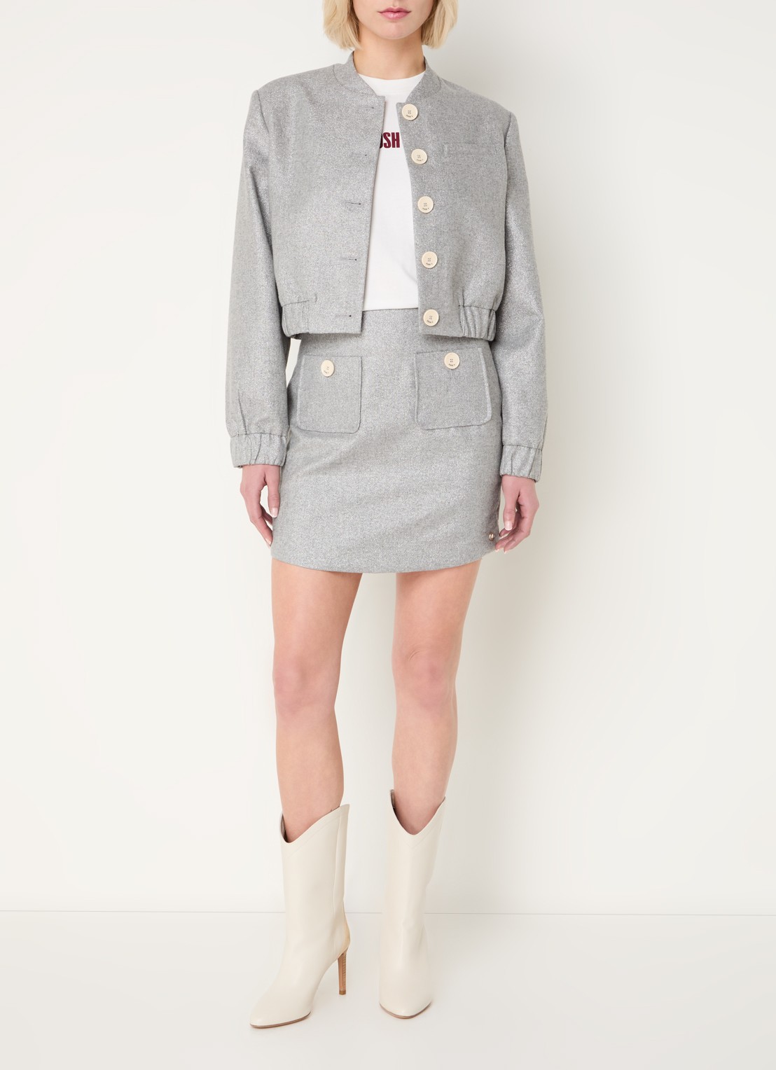 JOSH V Ellen minirok in wolblend met lurex - voorkant 4 grijs