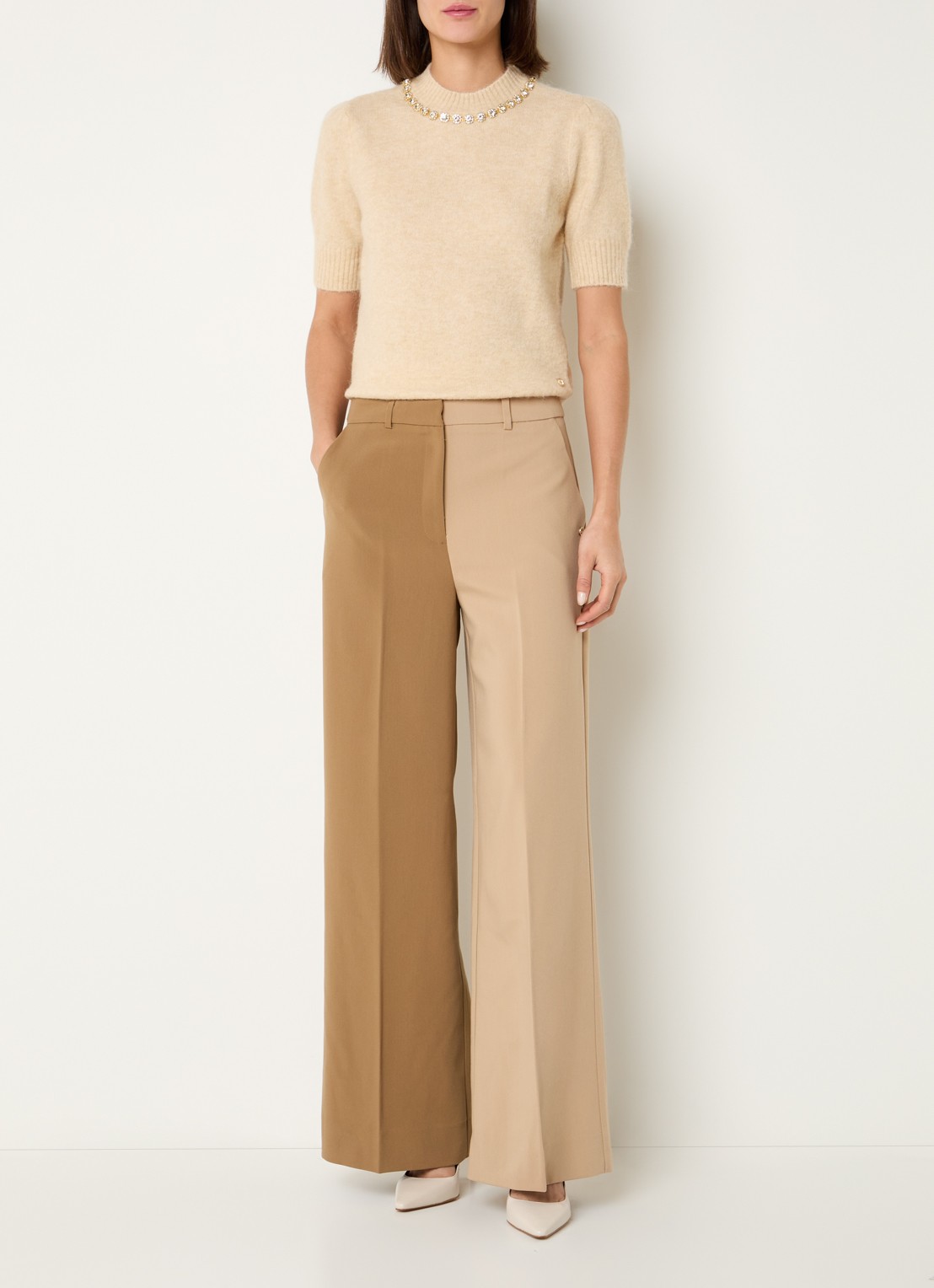 JOSH V Emma high waist loose fit pantalon met persplooi en steekzakken - voorkant 2 camel