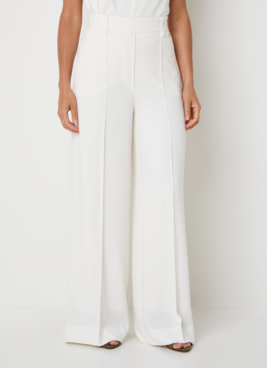 JOSH V Essa high waist straight fit pantalon met siernaad - detail 2 gebroken wit
