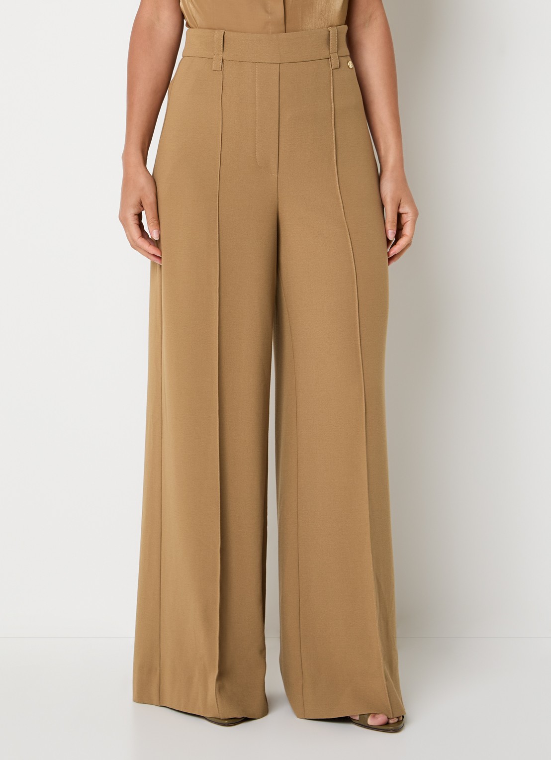 JOSH V Essa high waist straight fit pantalon met siernaad - detail 2 camel