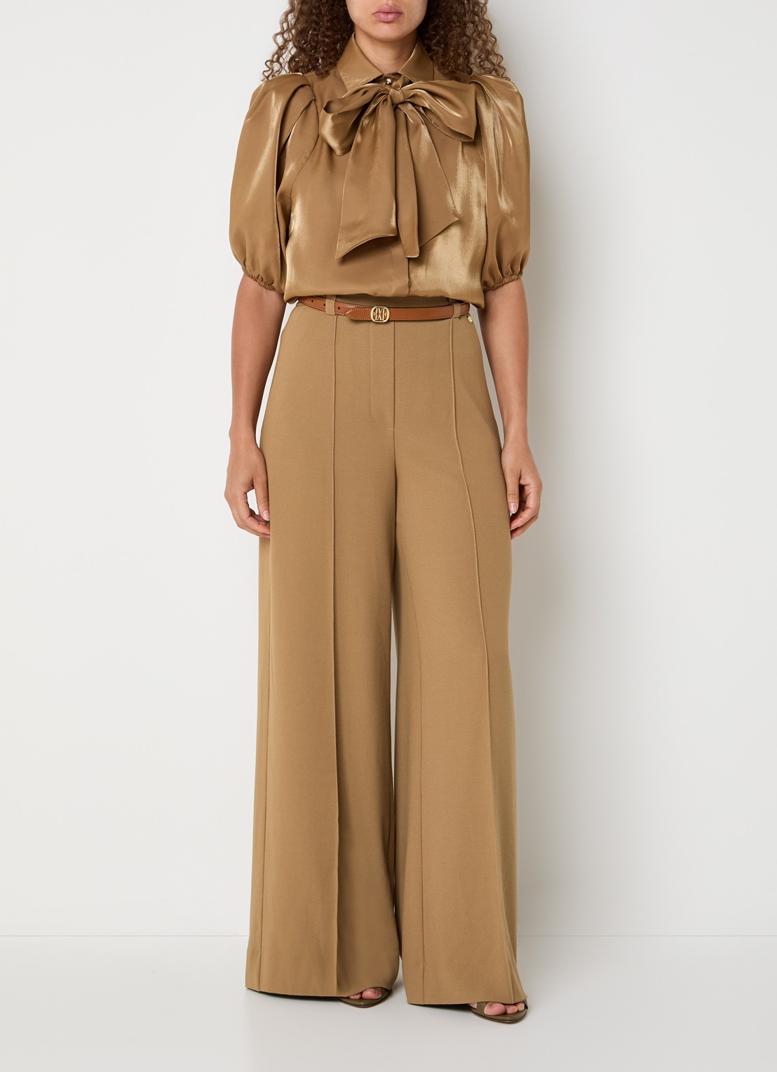 JOSH V Essa high waist straight fit pantalon met siernaad - voorkant 4 camel