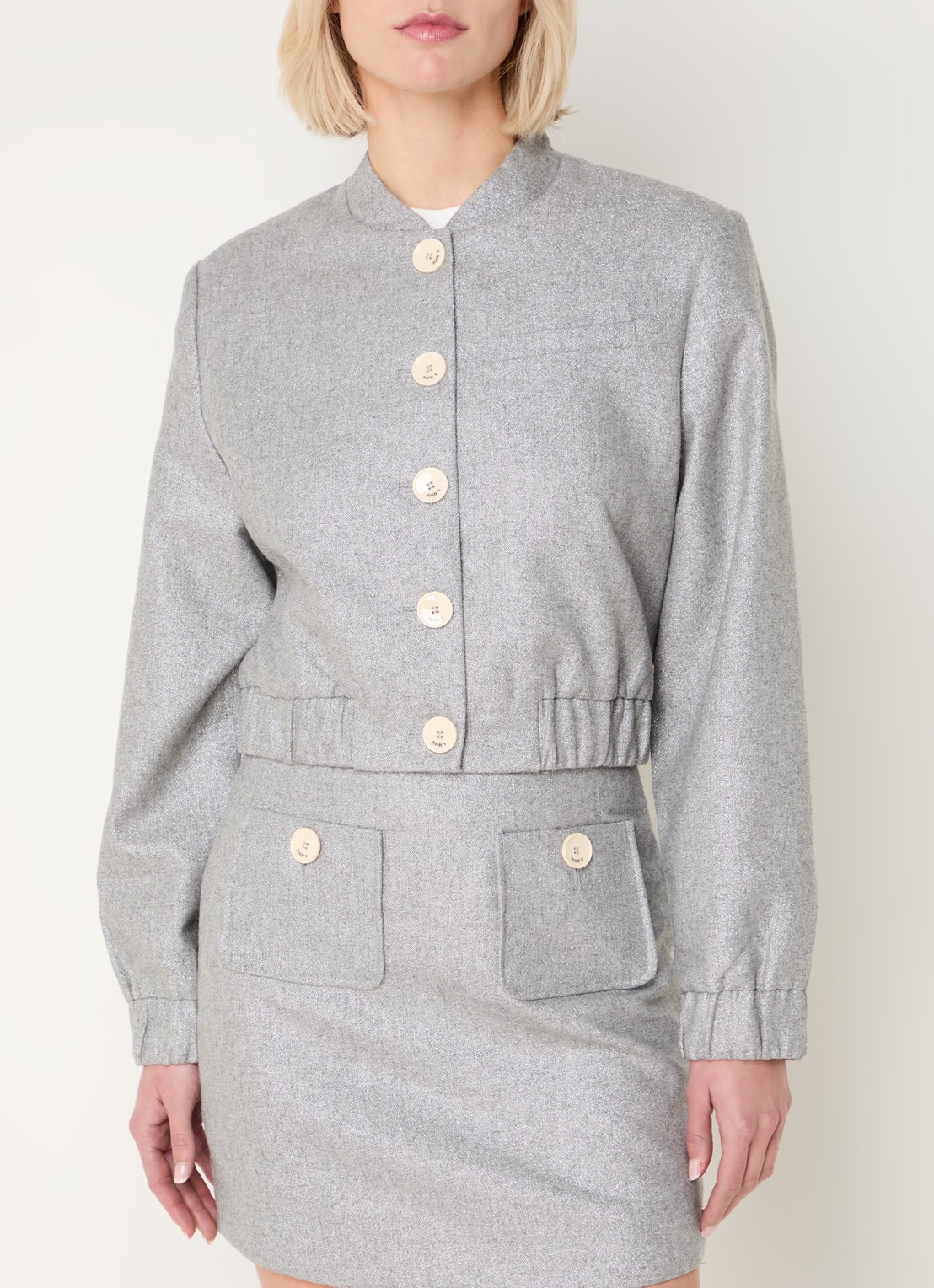 JOSH V Fabienne jack in wolblend met lurex - detail 4 grijs