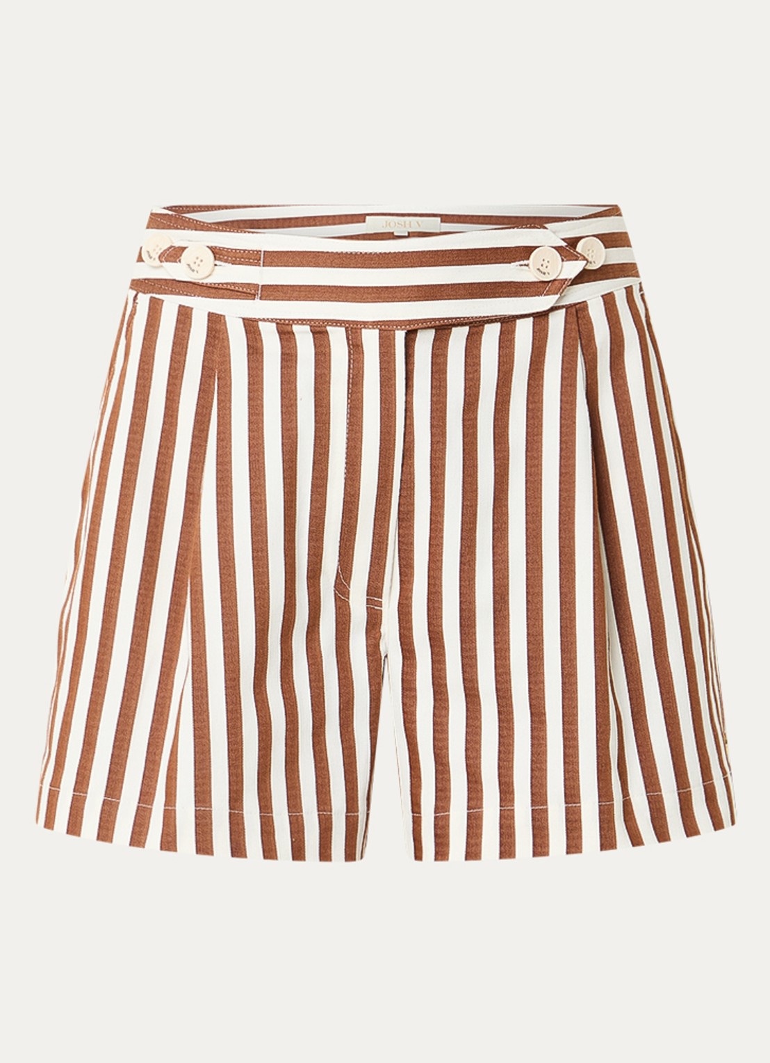 JOSH V Faris high waist straight fit korte broek met streepprint - voorkant 3 bruin