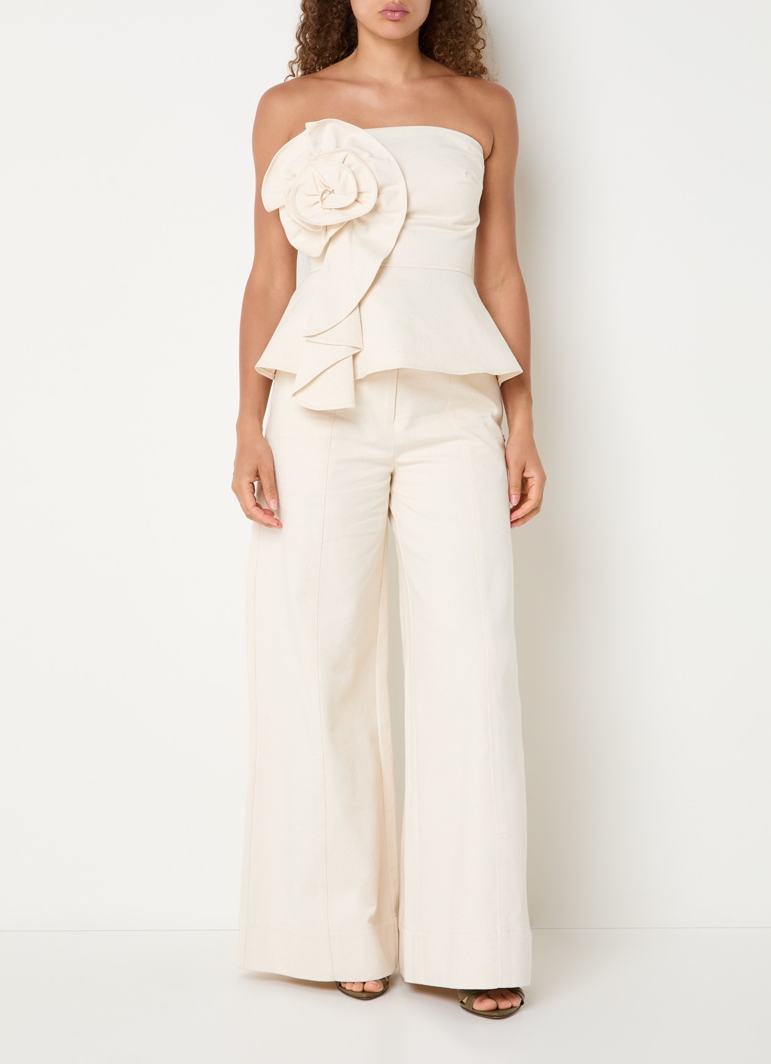JOSH V Ferra strapless top van denim met applicatie - voorkant 3 creme