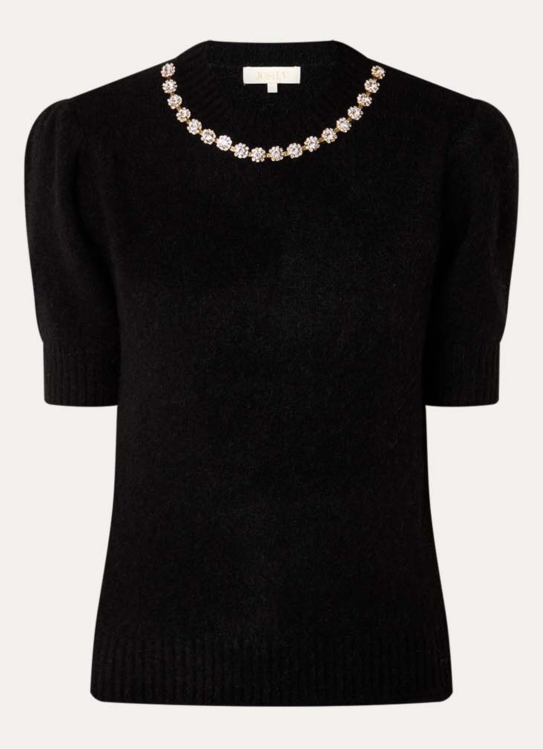 JOSH V Franka fijngebreide top in alpaca wolblend met strass - voorkant 3 zwart