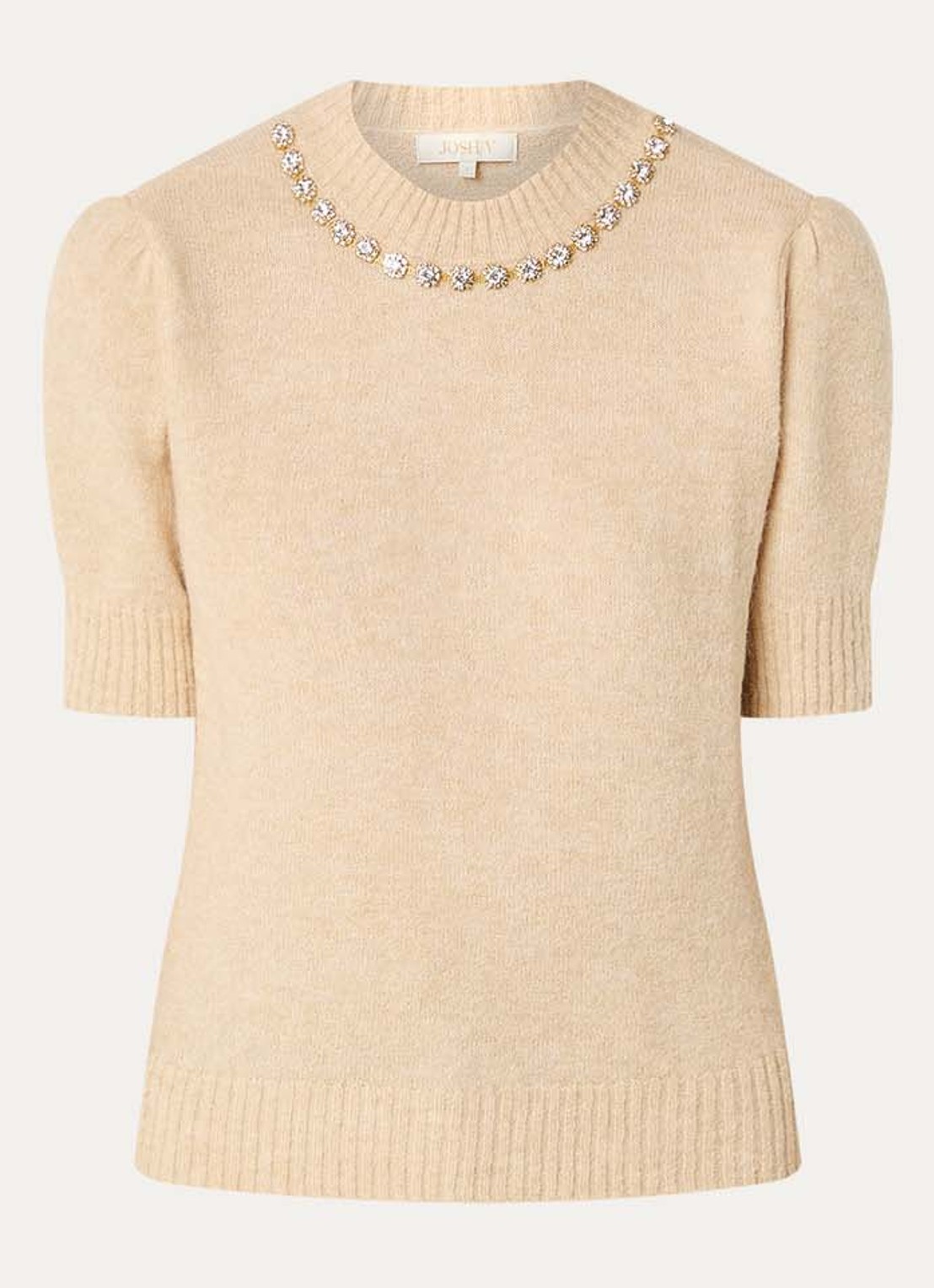 JOSH V Franka fijngebreide top in alpaca wolblend met strass - voorkant 3 beige