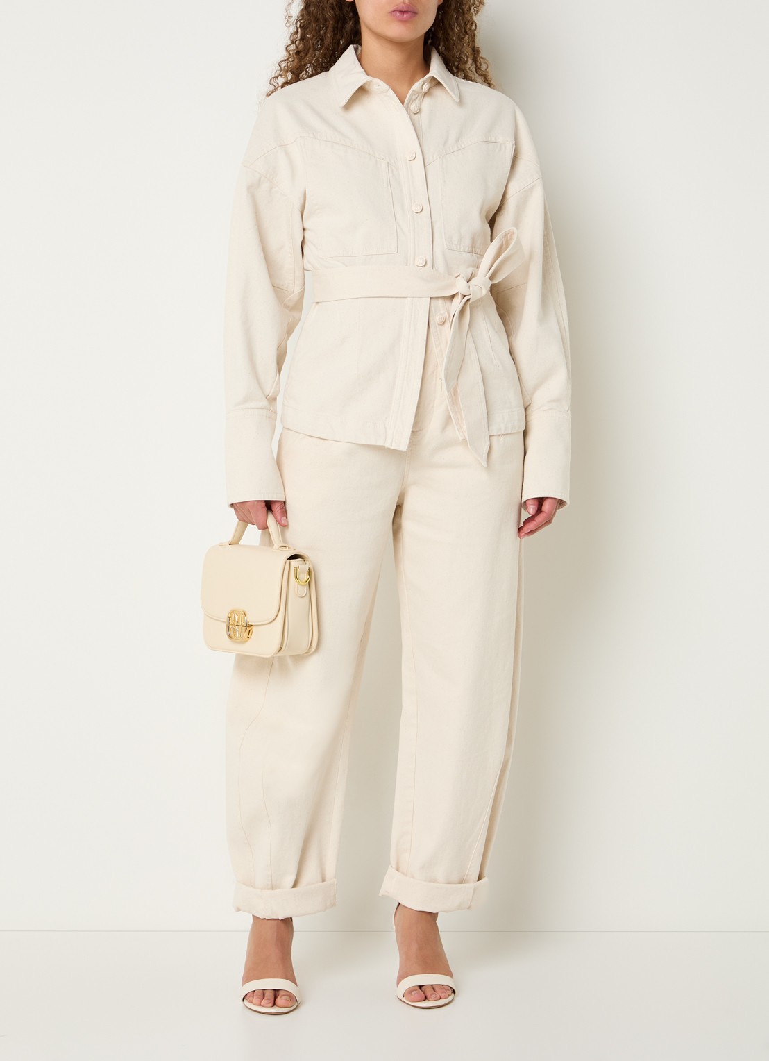 JOSH V High waist wide fit jeans met ceintuur - voorkant 4 creme