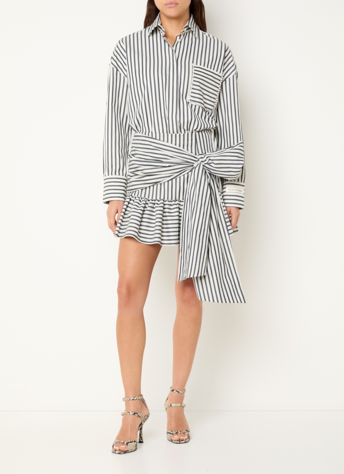 JOSH V Hollis minirok met streepprint en strikdetail - voorkant 4 donkerblauw