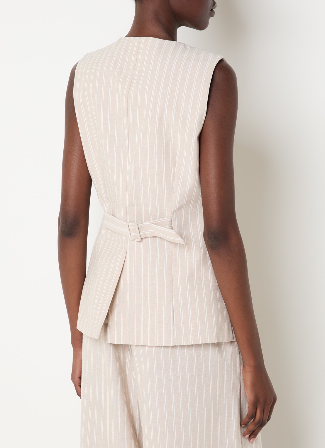 JOSH V Inez gilet in linnenblend met streepprint - achterkant 3 beige