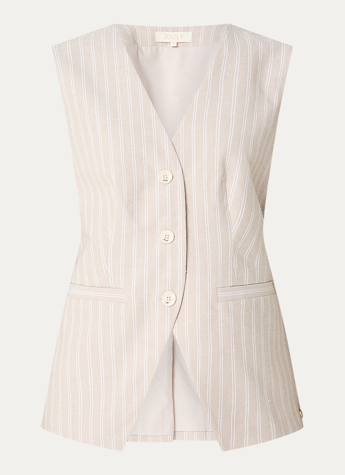 JOSH V Inez gilet in linnenblend met streepprint - voorkant beige