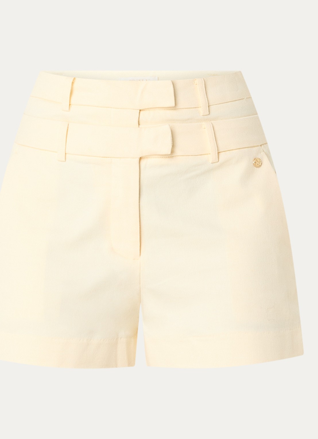 JOSH V Irina high waist straight fit korte broek met paspelzakken - voorkant 3 lichtgeel