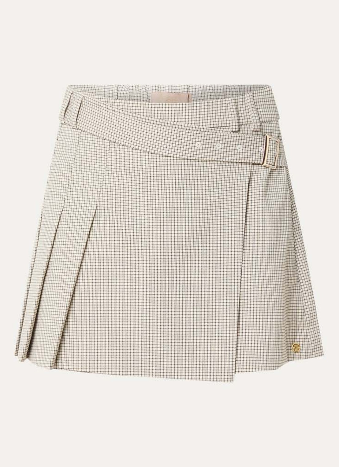 JOSH V Isadee mini plooirok met ruitprint - voorkant 2 beige