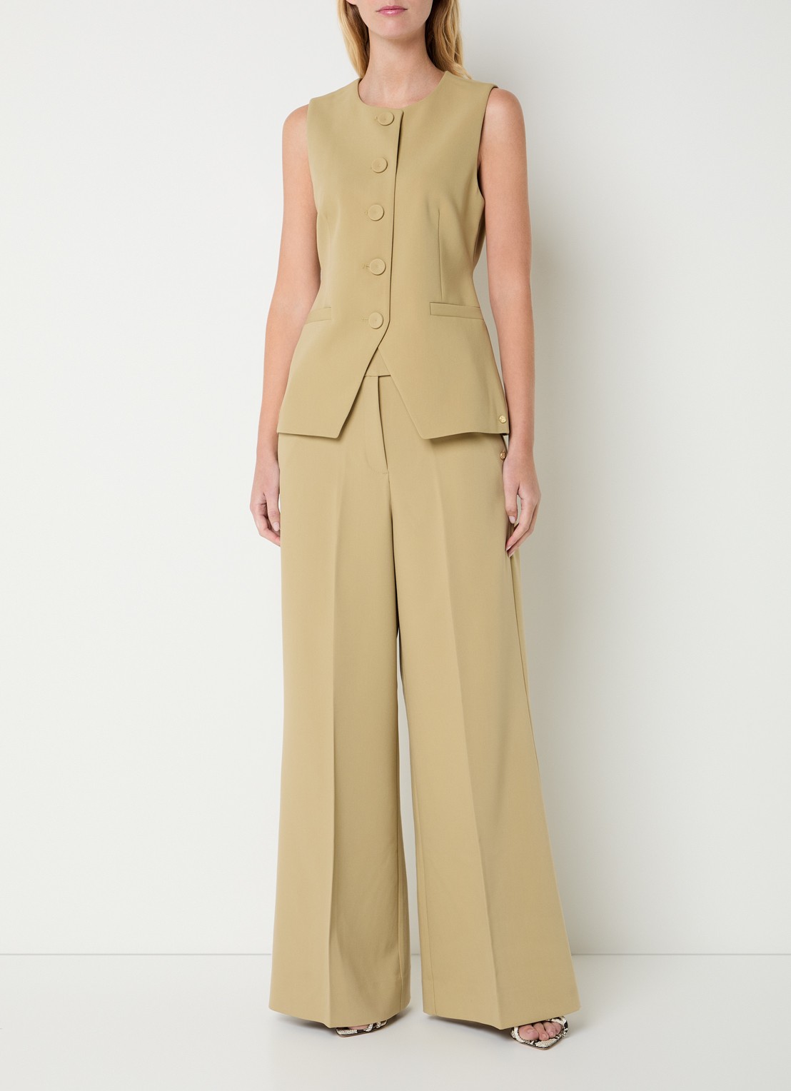 JOSH V Jessie high waist wide fit pantalon met steekzakken - voorkant 2 mosgroen