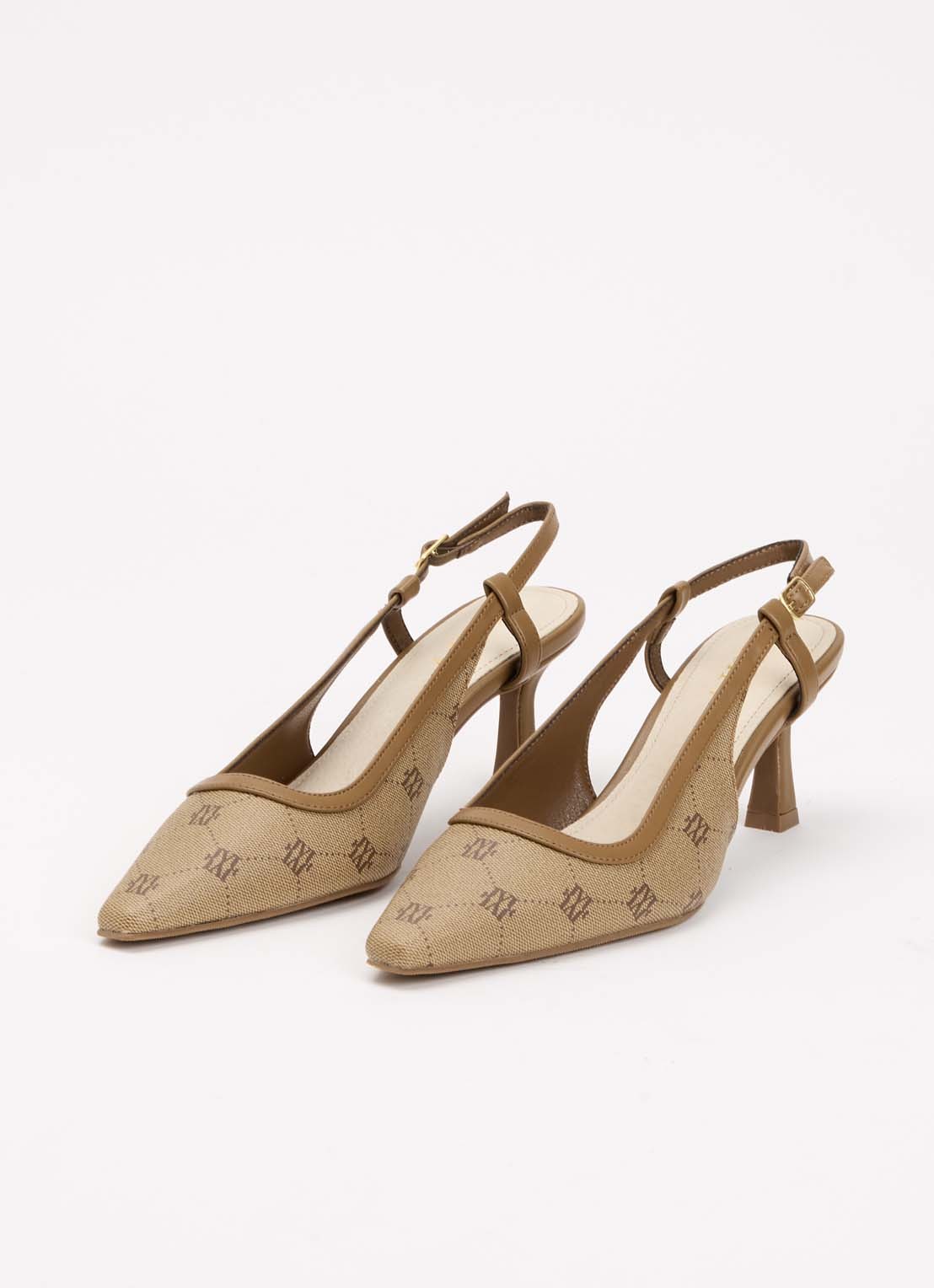 JOSH V Jinthe slingback met logoprint - detail lichtbruin