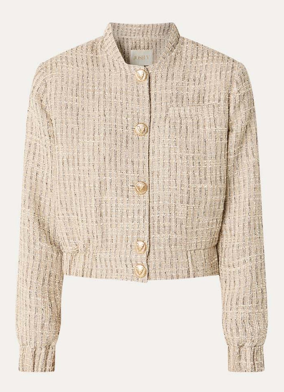 JOSH V Junia cropped bomberjack met tweed-look en schoudervulling - voorkant 3 creme