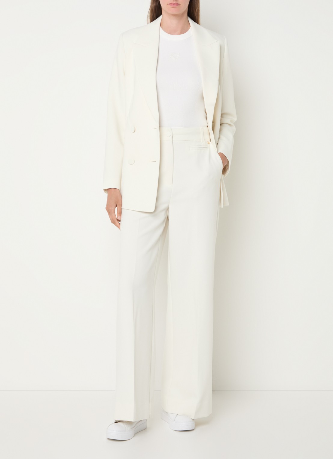 JOSH V Kate high waist wide fit pantalon met steekzakken - voorkant 2 gebroken wit