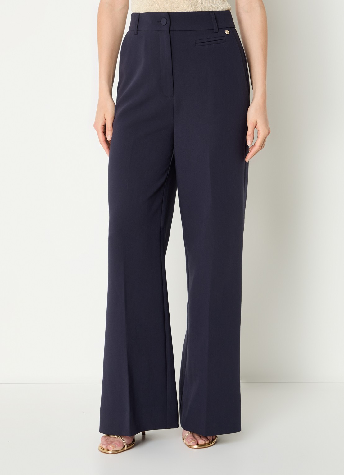 JOSH V Kate high waist wide fit pantalon met steekzakken - detail 4 donkerblauw