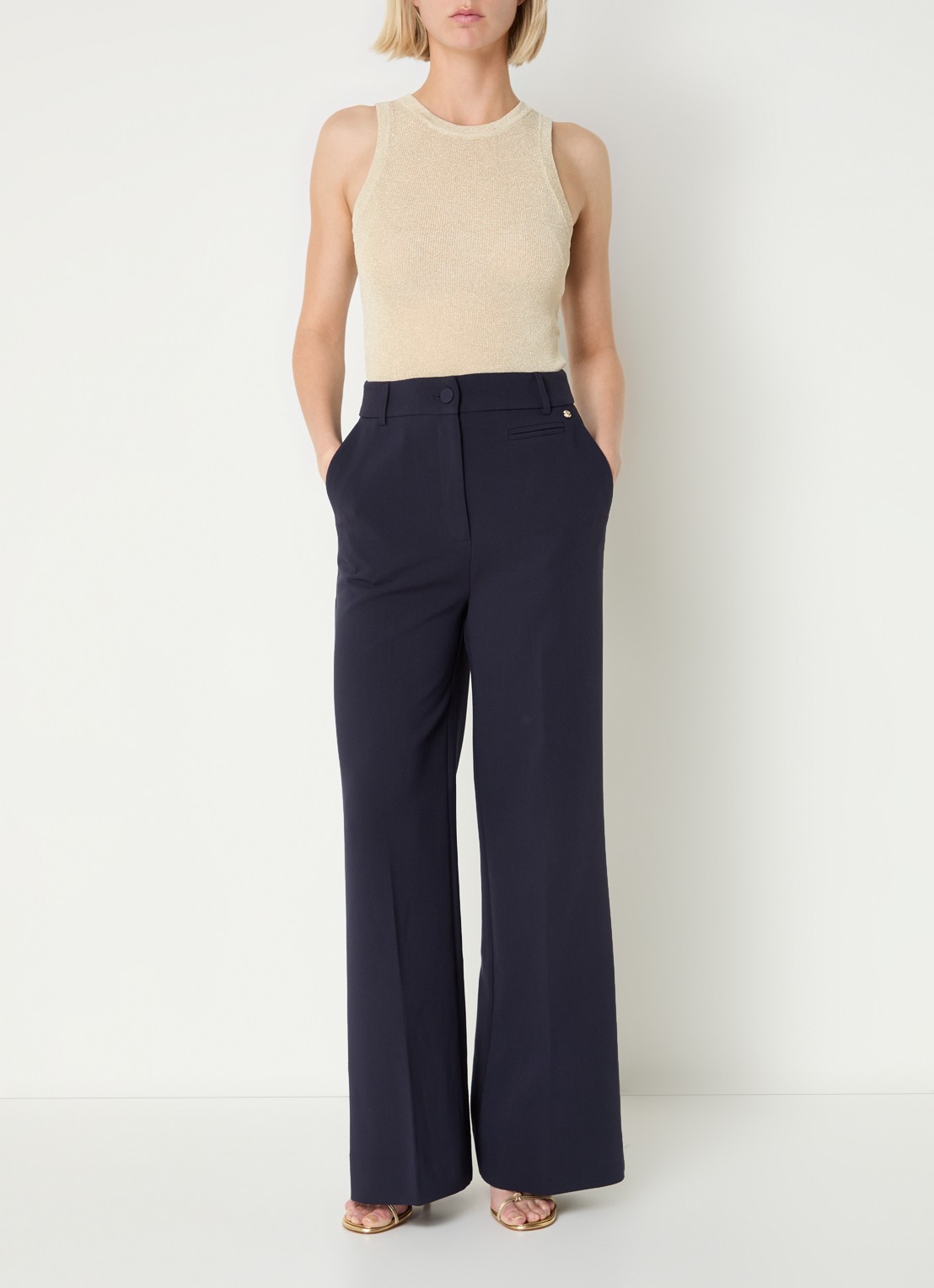 JOSH V Kate high waist wide fit pantalon met steekzakken - voorkant 3 donkerblauw