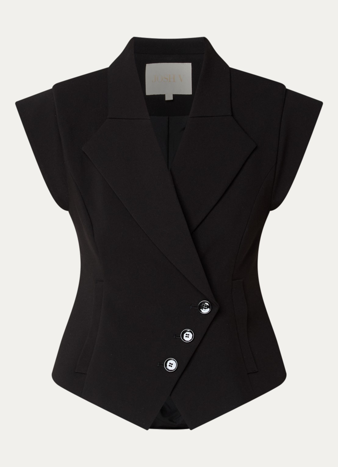 JOSH V Katleen gilet met schoudervulling en asymmetrisch detail - voorkant 3 zwart