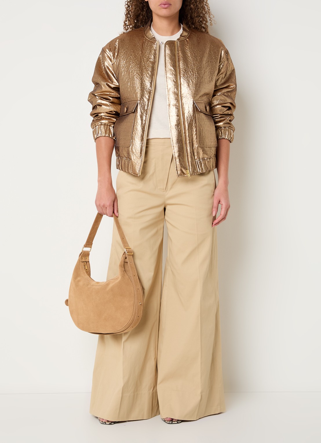 JOSH V Kelsey gewatteerd bomberjack met klepzakken en metallic finish - voorkant 3 goud
