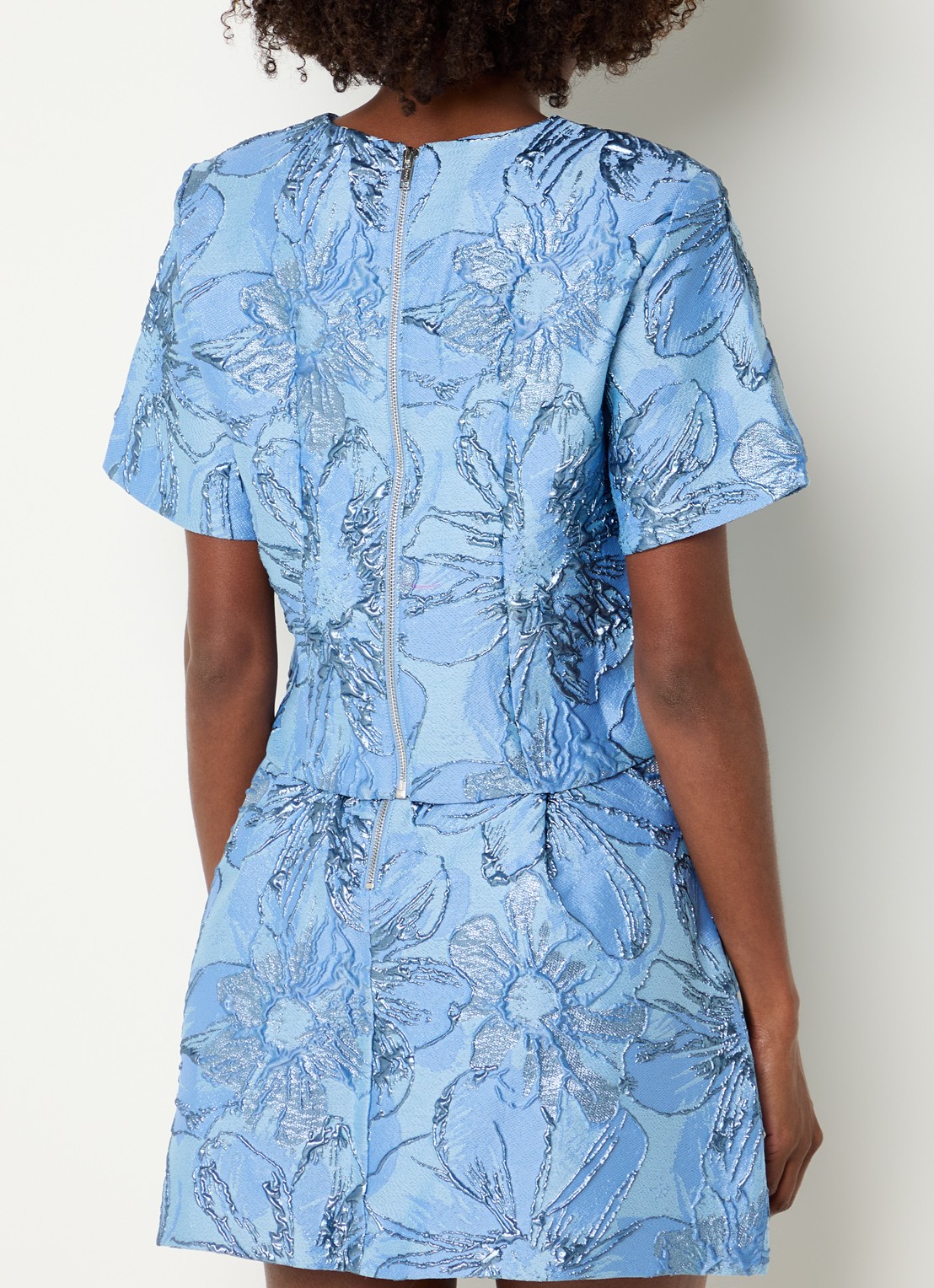 JOSH V Kiliana crop top met jacquard dessin en schoudervulling - achterkant blauw