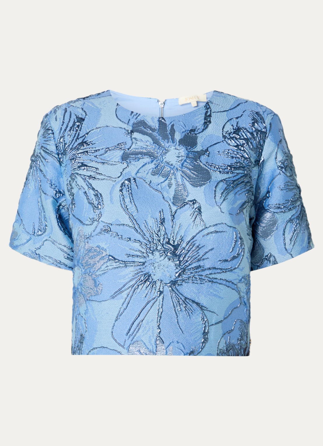 JOSH V Kiliana crop top met jacquard dessin en schoudervulling - voorkant 3 blauw