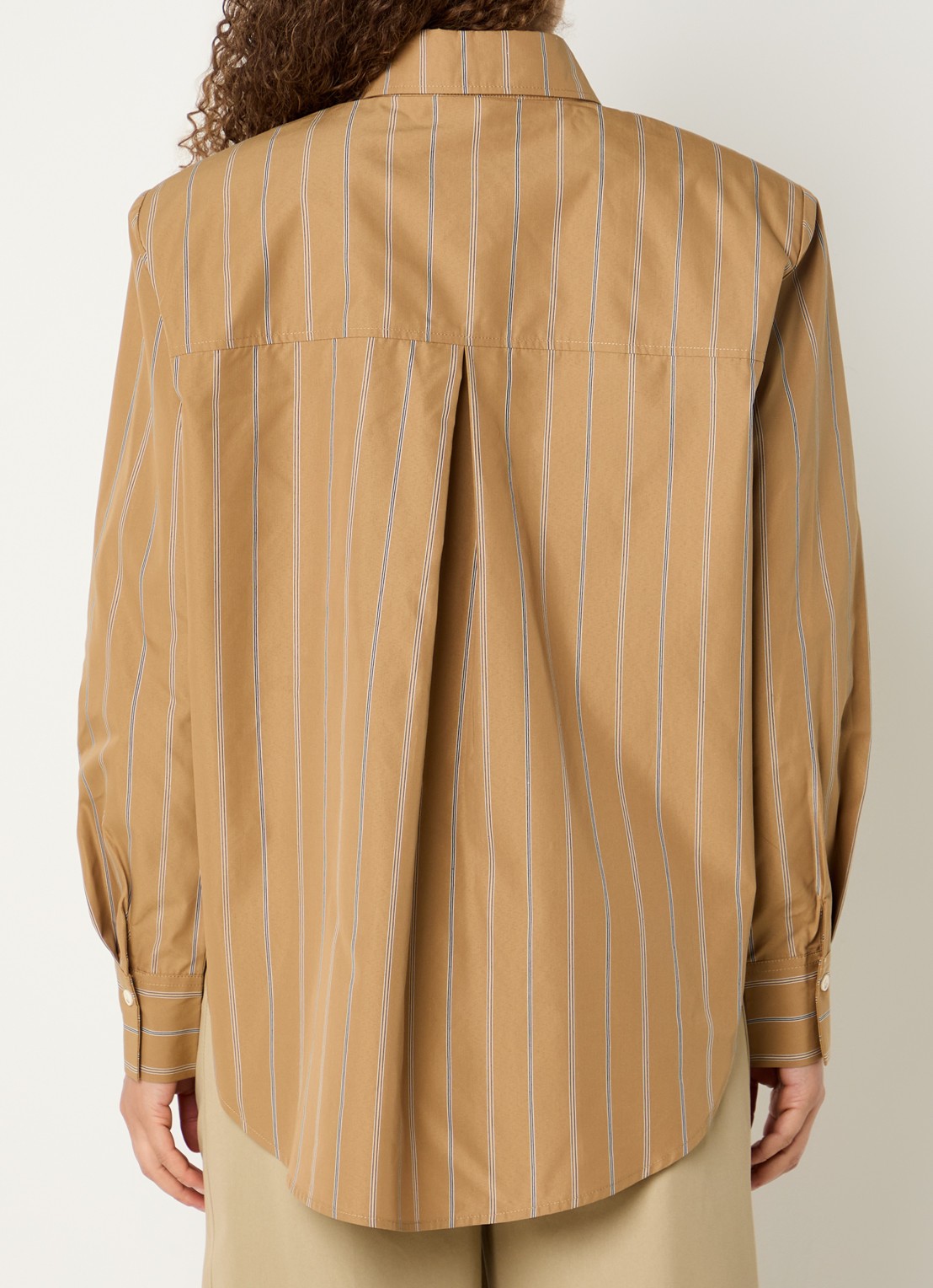 JOSH V Kolly blouse met streepprint en schoudervulling - achterkant 3 camel