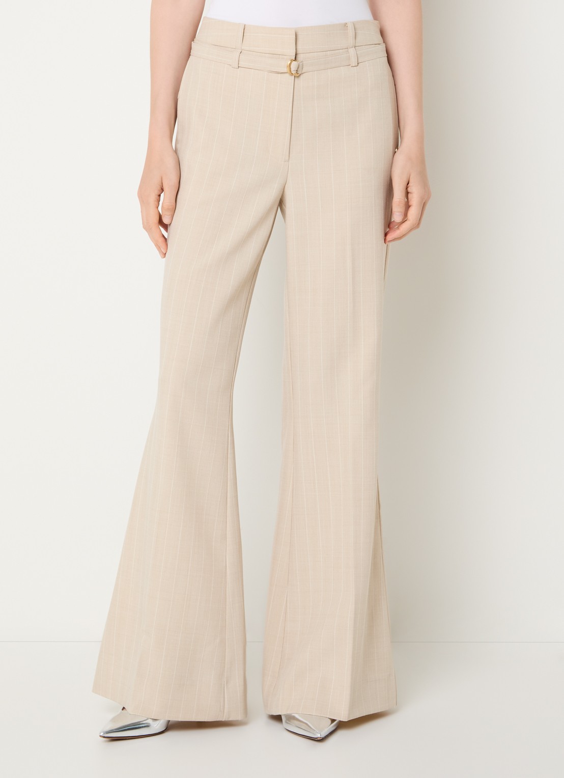 JOSH V Kora high waist flared fit pantalon met krijtstreep en ceintuur - detail 4 beige