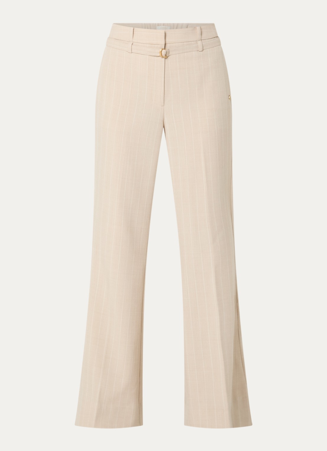 JOSH V Kora high waist flared fit pantalon met krijtstreep en ceintuur - voorkant beige