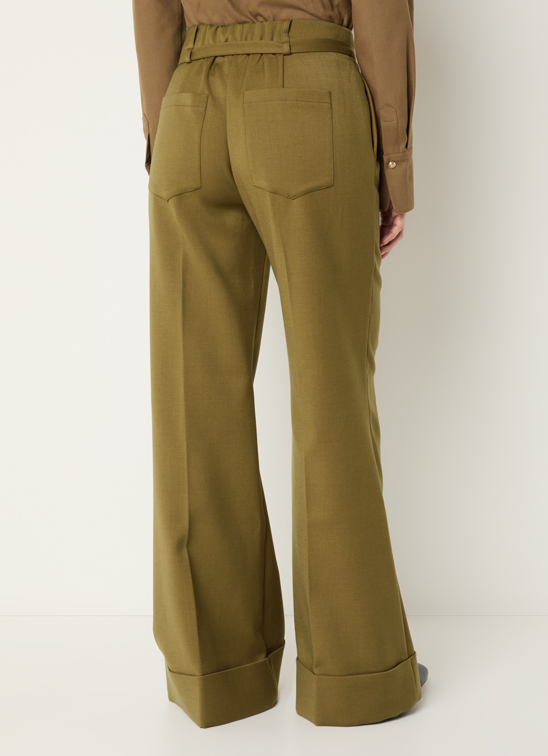 JOSH V Korien high waist flared fit pantalon met ceintuur - achterkant 4 mosgroen