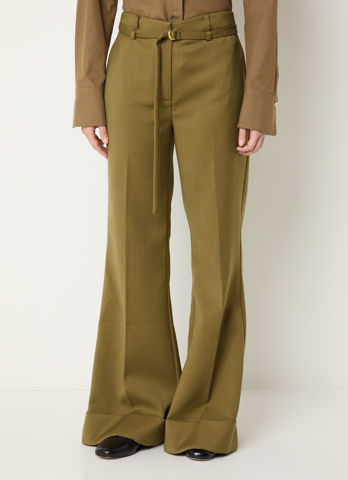 JOSH V Korien high waist flared fit pantalon met ceintuur - detail 3 mosgroen