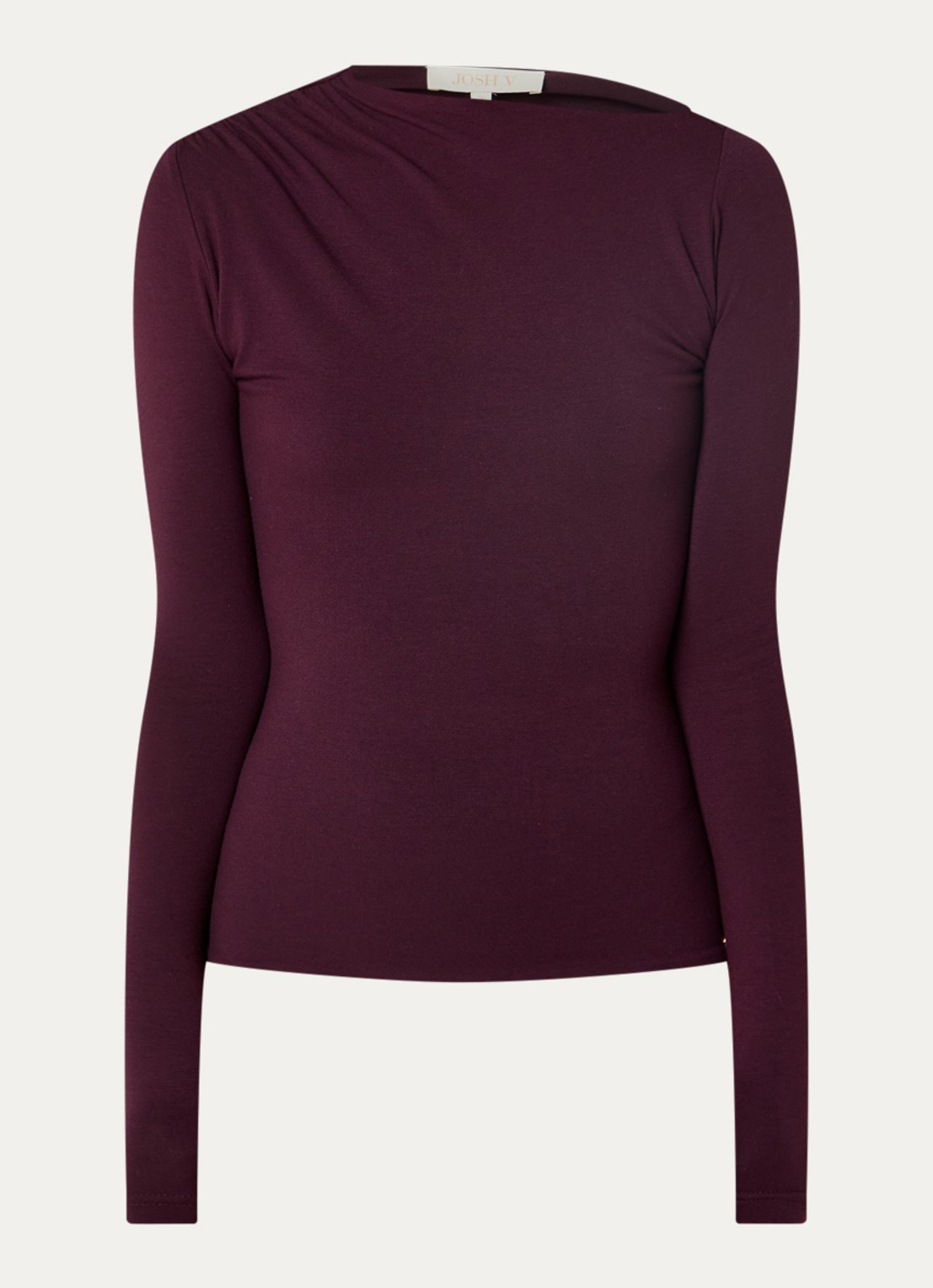 JOSH V Lenie top met ruches en asymmetrische hals - voorkant 2 aubergine