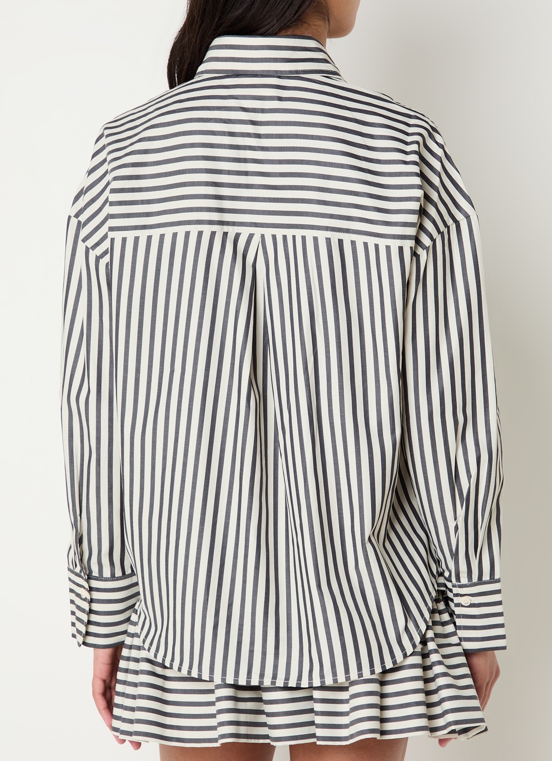 JOSH V Lexx blouse met streepprint en borstzak - achterkant donkerblauw
